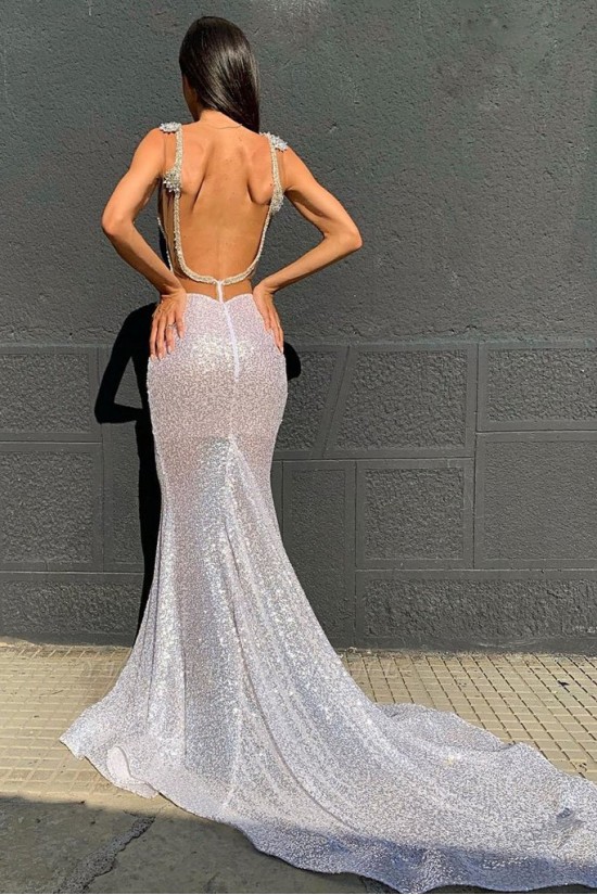Mermaid V-Neck Sparkling Long Prom Dress Formal Evening Dresses 601501