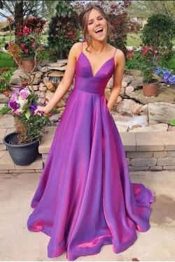 A-Line V-Neck Long Prom Dress Formal Evening Dresses 601516