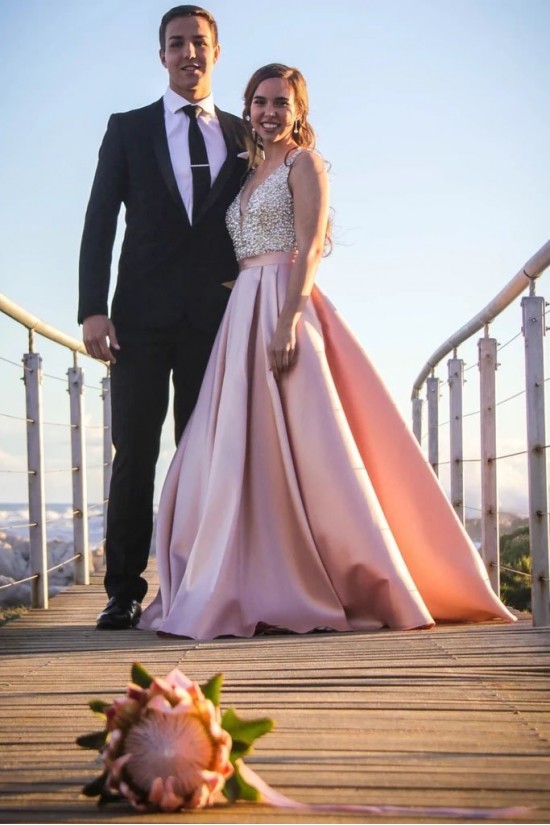 A-Line Beaded Satin V-Neck Long Prom Dress Formal Evening Dresses 601517 A-Line Beaded Satin V-Neck Long Prom Dress Formal Evening Dresses 601517