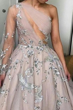 A-Line One-Shoulder Long Prom Dress Formal Evening Dresses 601532