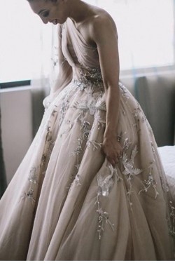 A-Line One-Shoulder Long Prom Dress Formal Evening Dresses 601532