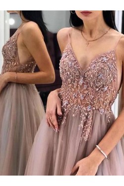 A-Line Beaded Long Prom Dress Formal Evening Dresses 601533