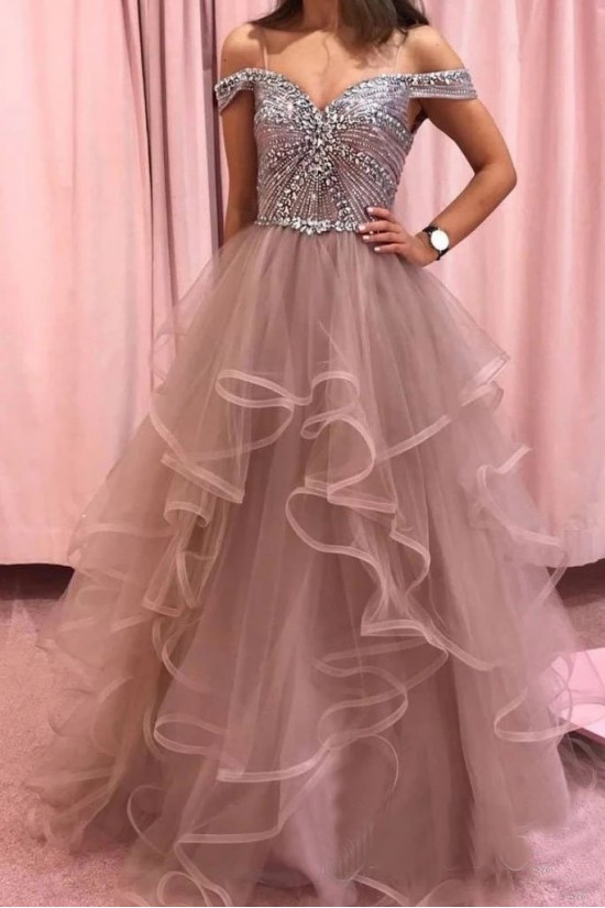 A-Line Beaded Tulle Off-the-Shoulder Long Prom Dress Formal Evening Dresses 601538 A-Line Beaded Tulle Off-the-Shoulder Long Prom Dress Formal Evening Dresses 601538