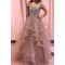 A-Line Beaded Tulle Off-the-Shoulder Long Prom Dress Formal Evening Dresses 601538