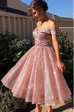 A-Line Off-the-Shoulder Sparkling Prom Dress Formal Evening Dresses 601539