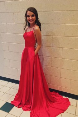 Simple A-Line Long Red Prom Dress Formal Evening Dresses 601541