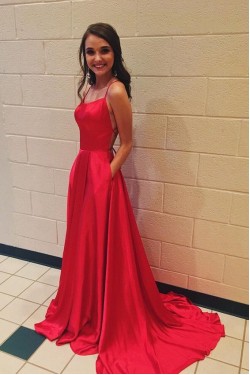 Simple A-Line Long Red Prom Dress Formal Evening Dresses 601541