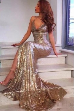 Mermaid Sparkling V-Neck Long Prom Dress Formal Evening Dresses 601548