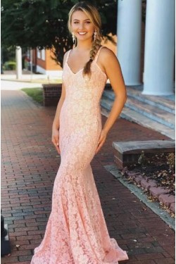 Mermaid Lace V-Neck Long Prom Dress Formal Evening Dresses 601549