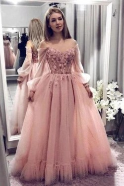 A-Line Tulle Long Prom Dress Formal Evening Dresses 601554