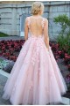 A-Line Lace Tulle V-Neck Long Prom Dress Formal Evening Dresses 601557