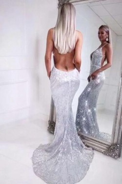 Mermaid Sparkle Backless Long Prom Dress Formal Evening Dresses 601558