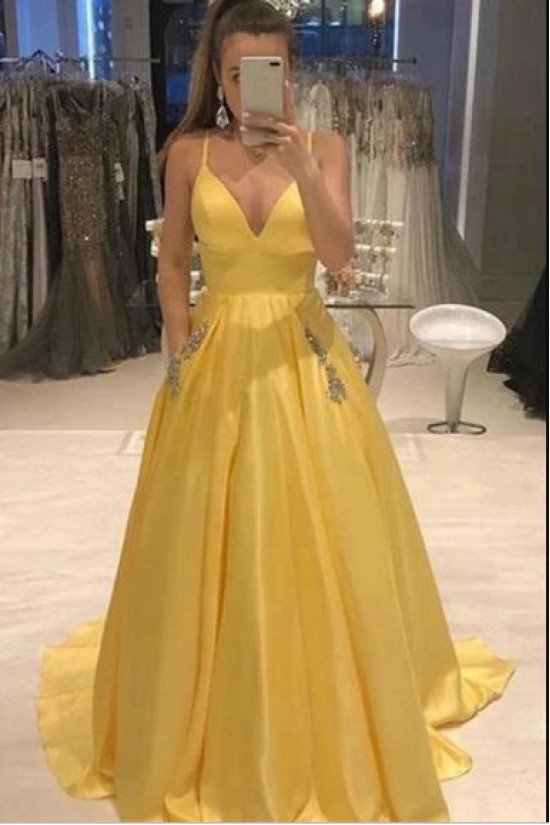 A-Line V-Neck Beaded Long Prom Dress Formal Evening Dresses 601562 A-Line V-Neck Beaded Long Prom Dress Formal Evening Dresses 601562