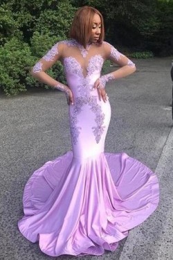 Mermaid Long Sleeves Lace Long Prom Dress Formal Evening Dresses 601565