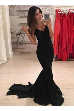 Long Black Mermaid V-Neck Long Prom Dress Formal Evening Dresses 601566