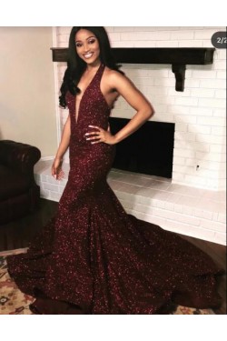 Mermaid V-Neck Sparkle Long Prom Dress Formal Evening Dresses 601567