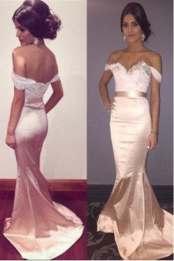 Mermaid Off-the-Shoulder Lace Long Prom Dress Formal Evening Dresses 601569