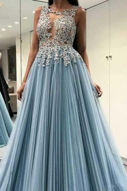 A-Line Lace Long Prom Dress Formal Evening Dresses 601575