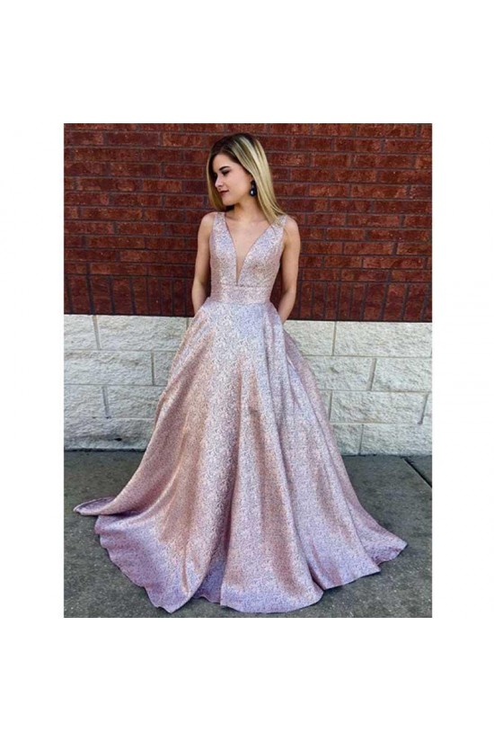 A-Line Sparkle V-Neck Long Prom Dress Formal Evening Dresses 601576 A-Line Sparkle V-Neck Long Prom Dress Formal Evening Dresses 601576