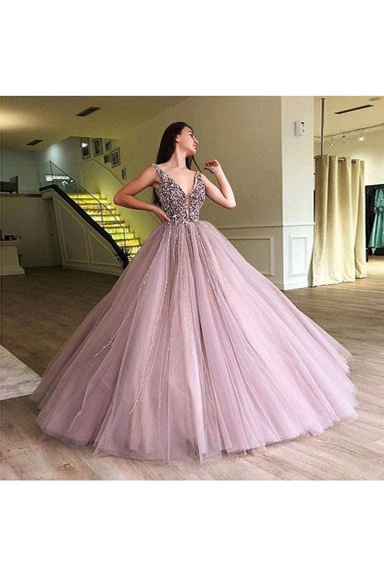 Ball Gown Beaded V-Neck Long Prom Dress Formal Evening Dresses 601577 Ball Gown Beaded V-Neck Long Prom Dress Formal Evening Dresses 601577