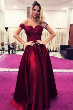 A-Line Off-the-Shoulder Lace Long Prom Dress Formal Evening Dresses 601583