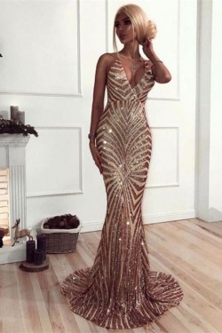 Mermaid Sparkle V-Neck Long Prom Dress Formal Evening Dresses 601599