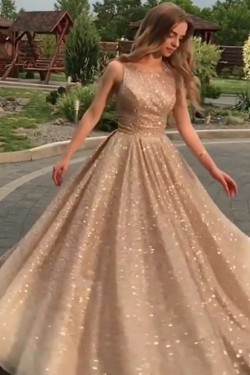 A-Line Sparkle Long Prom Dress Formal Evening Dresses 601600