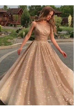 A-Line Sparkle Long Prom Dress Formal Evening Dresses 601600