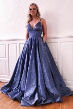 A-Line V-Neck Long Prom Dress Formal Evening Dresses 601601
