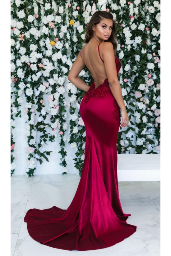 Mermaid Lace V-Neck Long Prom Dress Formal Evening Dresses 601604