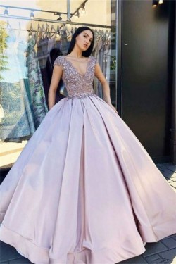 Ball Gown Bead Lace V-Neck Long Prom Dress Formal Evening Dresses 601608