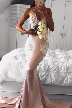 Mermaid Lace V-Neck Long Prom Dress Formal Evening Dresses 601615