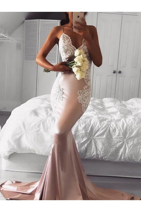 Mermaid Lace V-Neck Long Prom Dress Formal Evening Dresses 601615