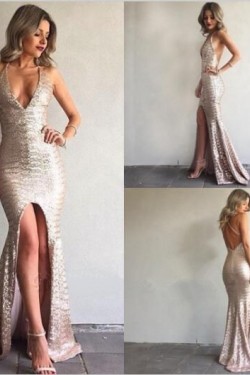 Mermaid Sparkle V-Neck Long Prom Dress Formal Evening Dresses 601619