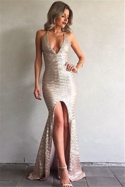 Mermaid Sparkle V-Neck Long Prom Dress Formal Evening Dresses 601619