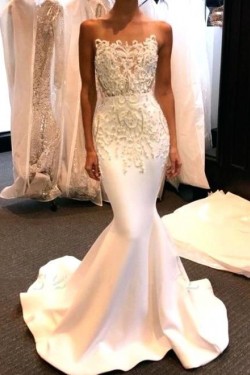 Mermaid Lace Long White Prom Dress Formal Evening Dresses 601647