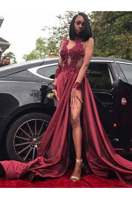 A-Line Lace Long Sleeves Long Prom Dress Formal Evening Dresses 601654 A-Line Lace Long Sleeves Long Prom Dress Formal Evening Dresses 601654