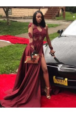 A-Line Lace Long Sleeves Long Prom Dress Formal Evening Dresses 601654