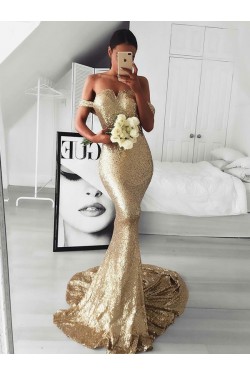 Mermaid Off-the-Shoulder Sequins Long Prom Dress Formal Evening Dresses 601657