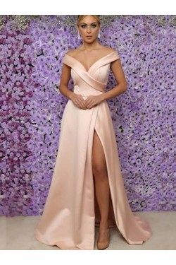 A-Line V-Neck Off-the-Shoulder Long Prom Dress Formal Evening Dresses 601660