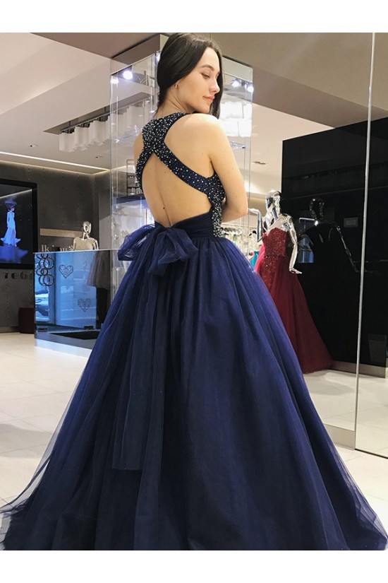 Ball Gown Beaded Long Navy Blue Prom Dress Formal Evening Dresses 601662 Ball Gown Beaded Long Navy Blue Prom Dress Formal Evening Dresses 601662
