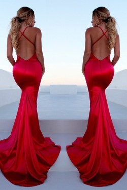 Mermaid V-Neck Long Red Prom Dress Formal Evening Dresses 601663