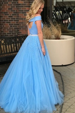 A-Line Two Pieces Beaded Long Prom Dress Formal Evening Dresses 601667