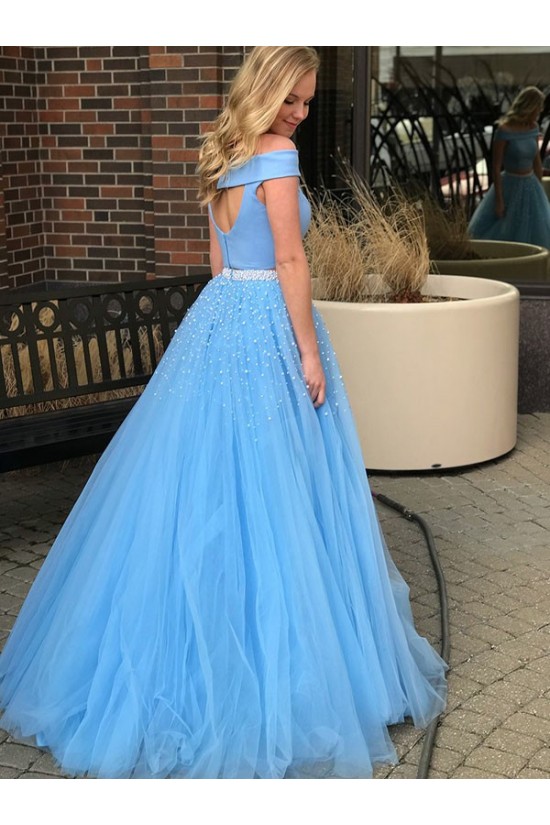 A-Line Two Pieces Beaded Long Prom Dress Formal Evening Dresses 601667 A-Line Two Pieces Beaded Long Prom Dress Formal Evening Dresses 601667