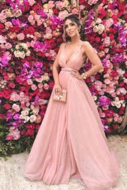 A-Line V-Neck Long Prom Dress Formal Evening Dresses 601671