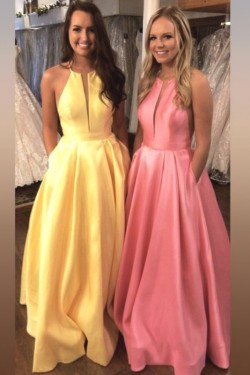 A-Line Satin Long Prom Dress Formal Evening Dresses 601674