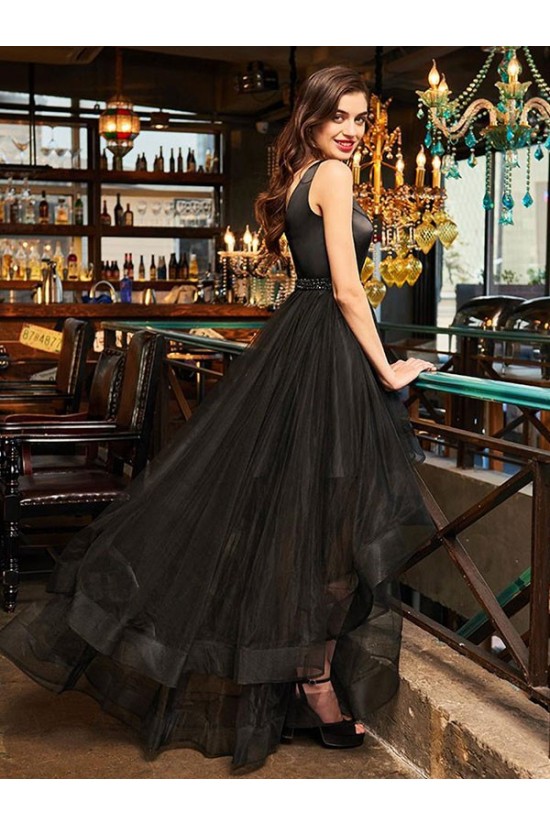 High Low Beaded V-Neck Black Prom Dress Formal Evening Dresses 601680 High Low Beaded V-Neck Black Prom Dress Formal Evening Dresses 601680