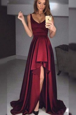 High Low V-Neck Prom Dress Formal Evening Dresses 601681