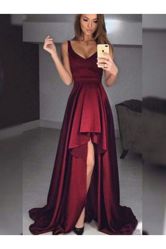 High Low V-Neck Prom Dress Formal Evening Dresses 601681