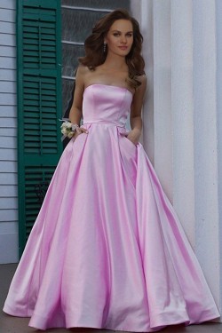 A-Line Strapless Satin Long Prom Dress Formal Evening Dresses 601684